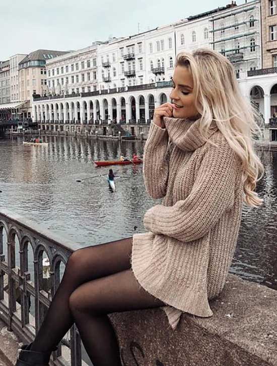 Cute Outfits with Oversized Sweaters and Tights-18