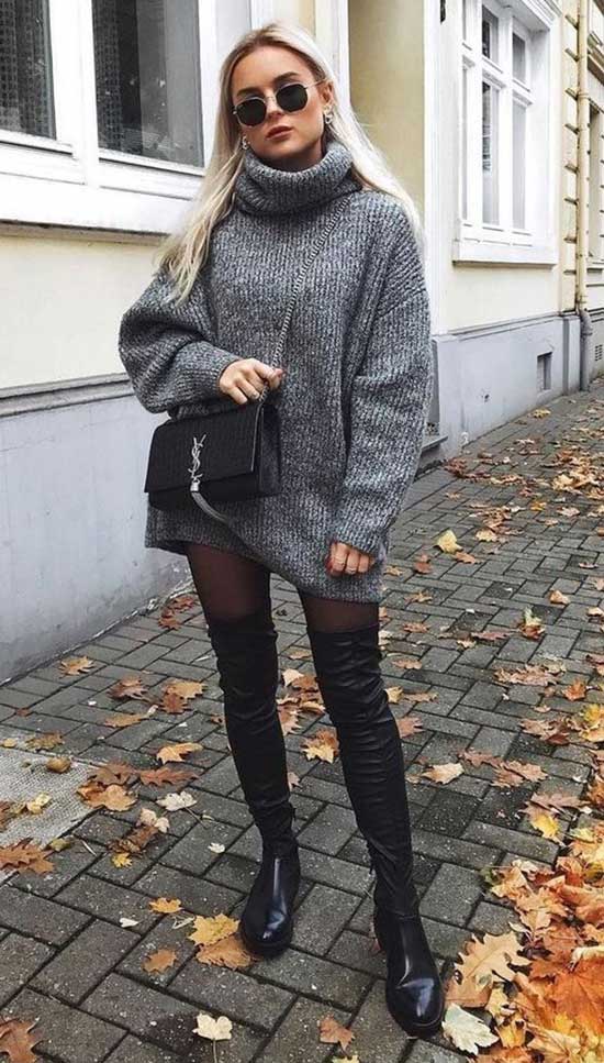 Cute Outfits with Oversized Sweaters High Boots-19