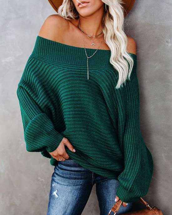 Cute Outfits with Oversized off Shoulder Sweaters-22